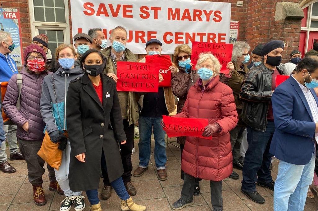 Satvir photographed with other activists campaigning to save St Mary's Leisure Centre