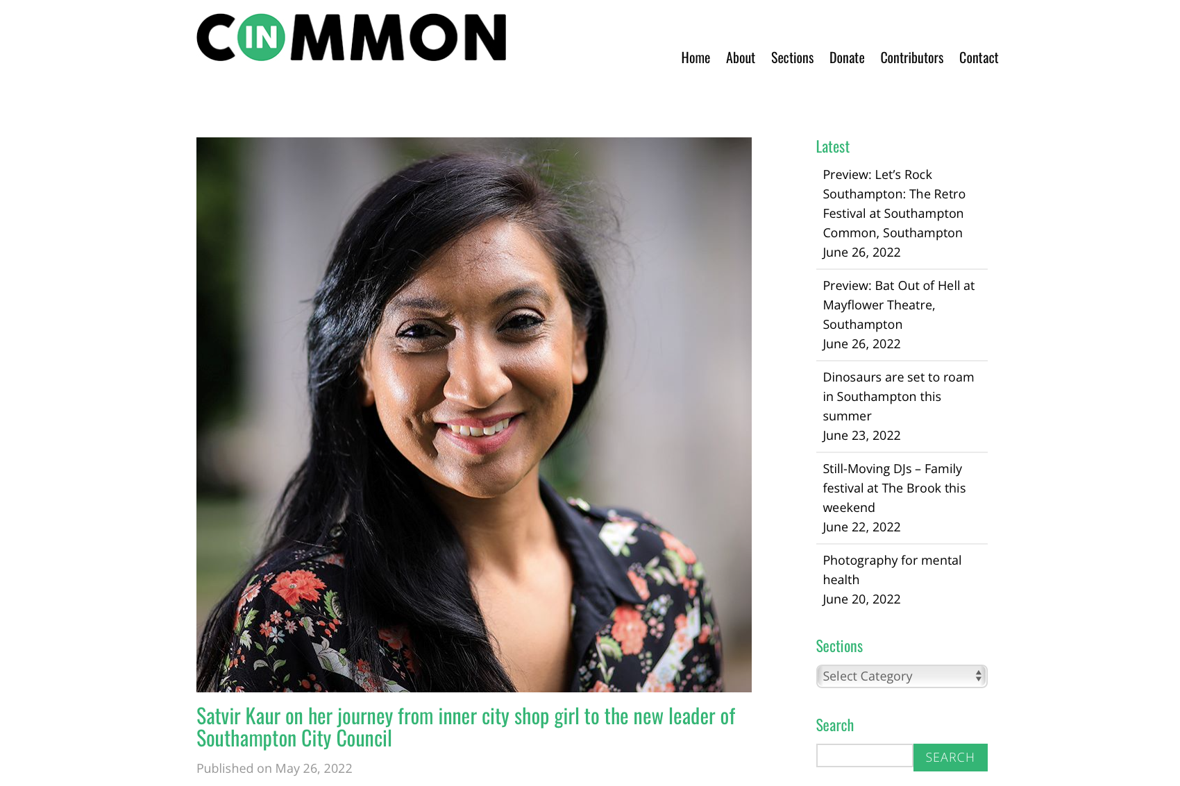 Screenshot of In Common's profile piece on Satvir Kaur