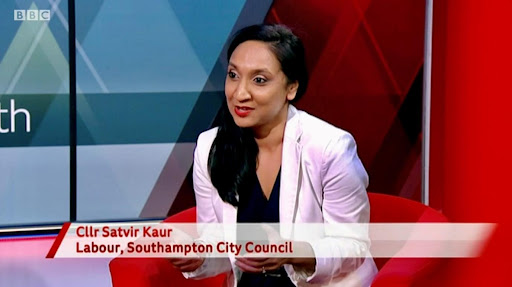 A screenshot of Satvir Kaur speaking in the studio on BBC South Today